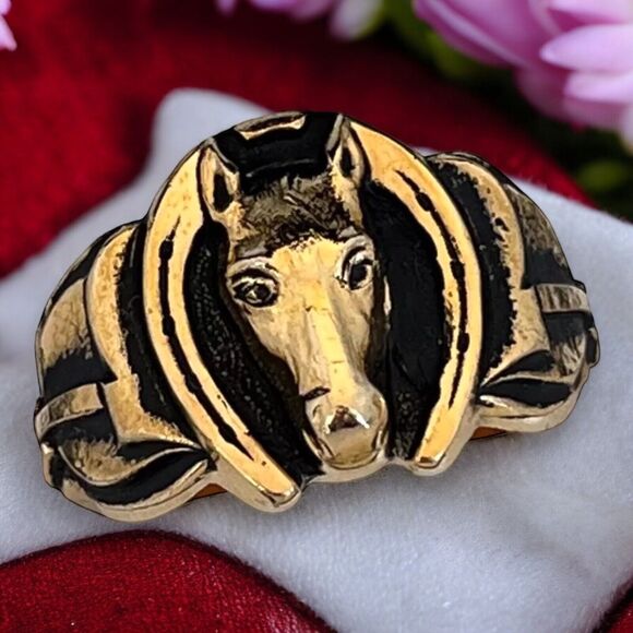 Vintage Clark and Coombs Ring Size 12 Horse & Horseshoe 18K Gold Plate Derby 14P - Picture 6 of 10